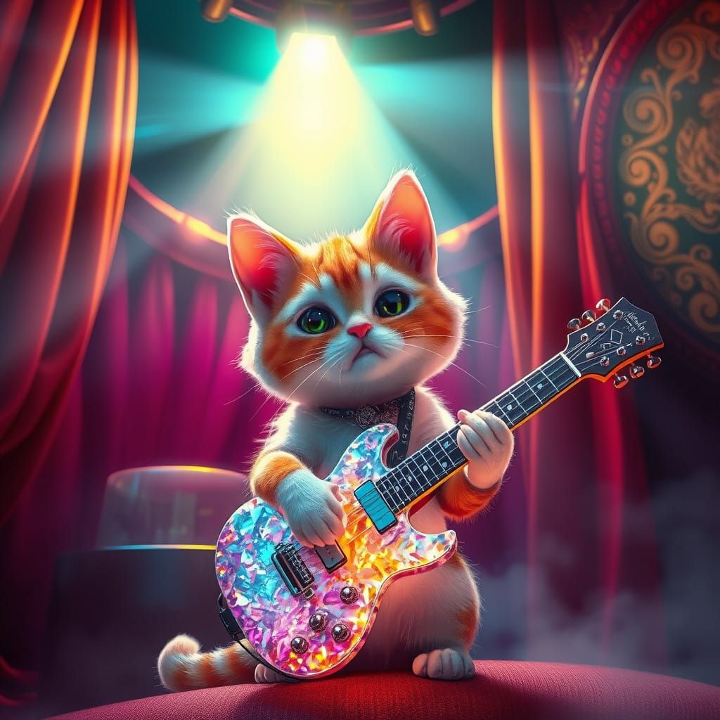 Whimsical Kitty Performs Under Dreamlike Spotlight