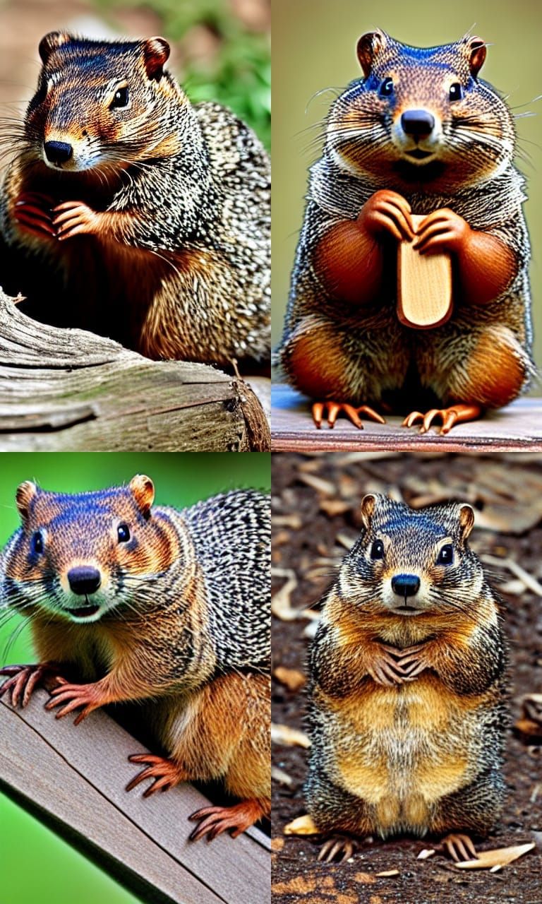 Humorous Woodchuck Surrounded By Wood