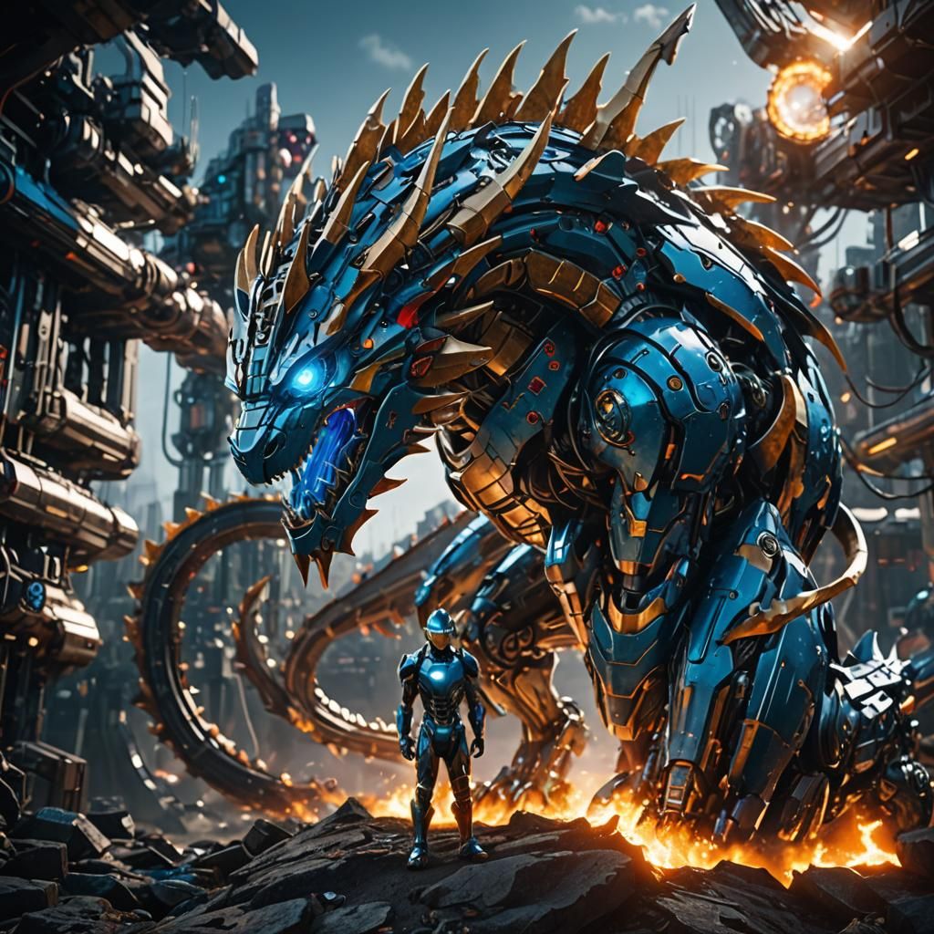 Dragon in Iron Man Suit: Cinematic Sci-Fi Art