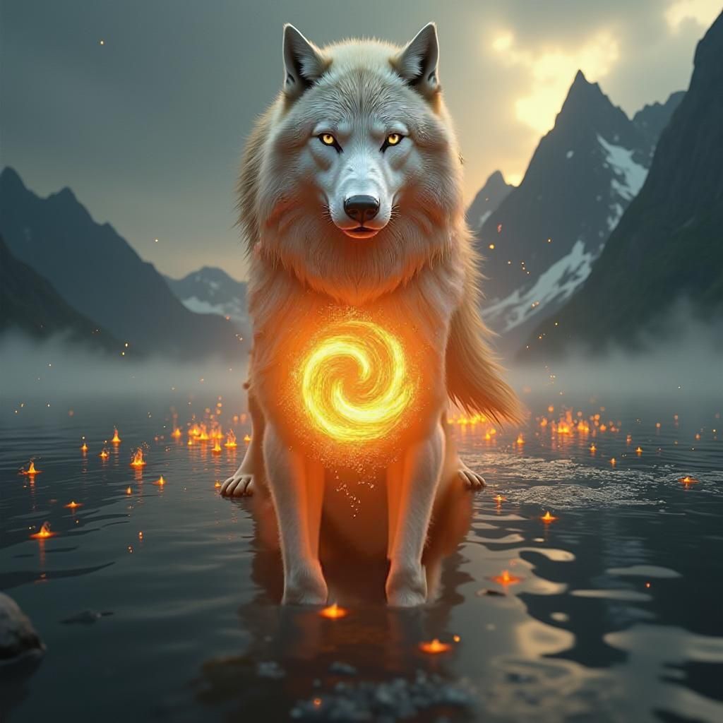 Fiery Wolf Portrait in Detailed Matte Painting