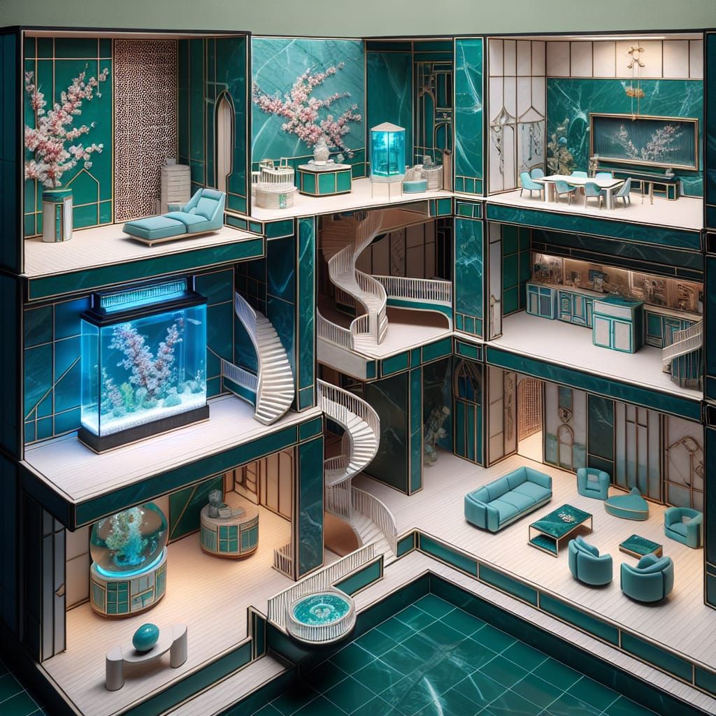 Futuristic Dollhouse Interior in Hyperrealistic Style