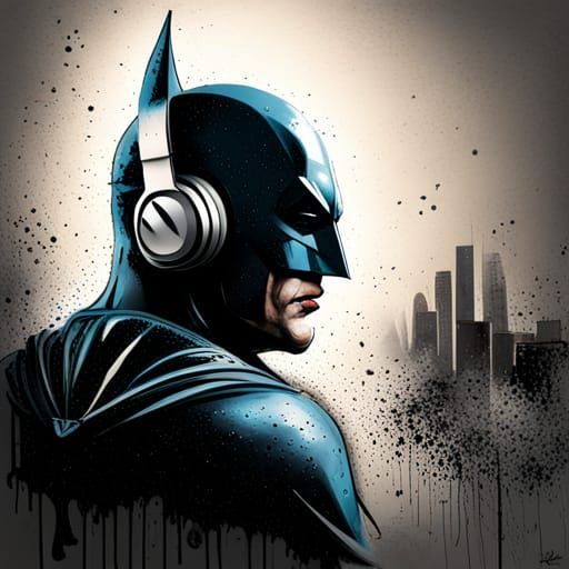 Batman Wearing Headphones in Graffiti Art