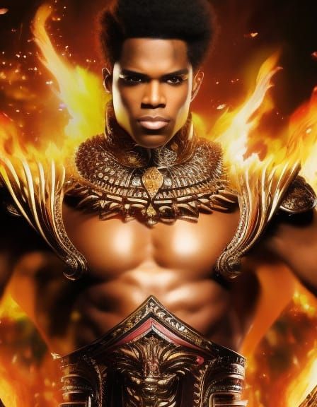 Fierce Fire God Portrait in Volumetric Lighting