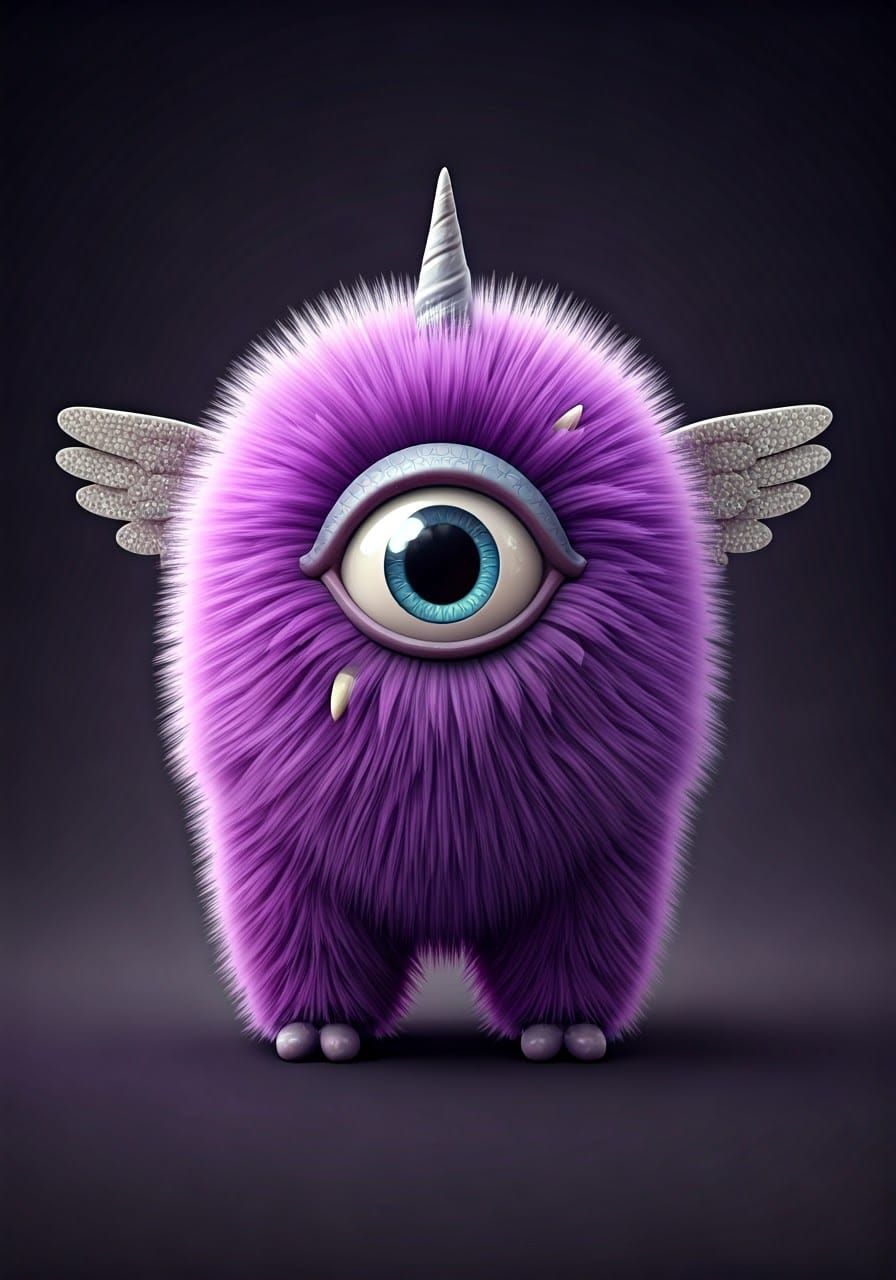 Adorable One-Eyed Purple Creature with Wings
