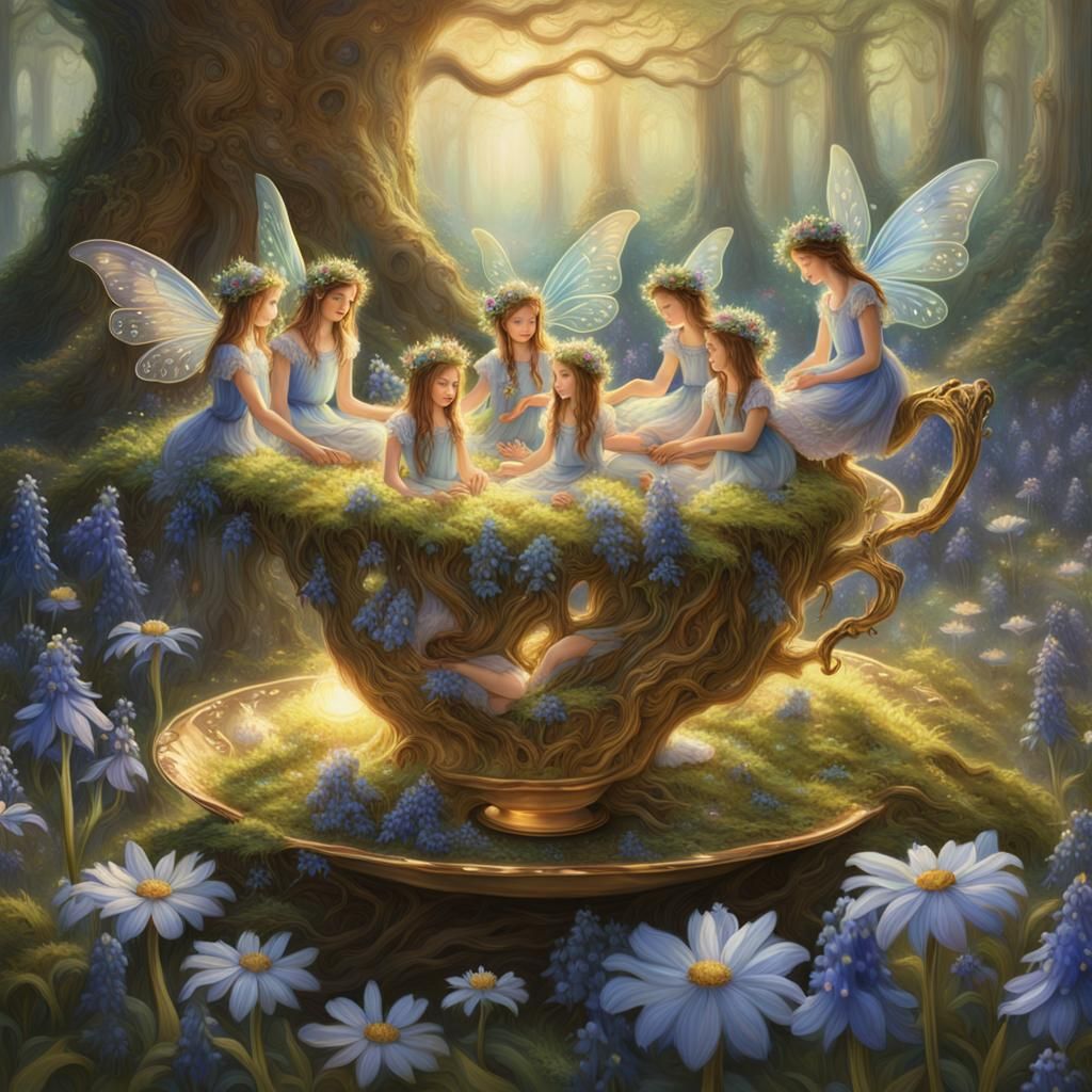 Ethereal Fairies Gather 'Round Gigantic Tree
