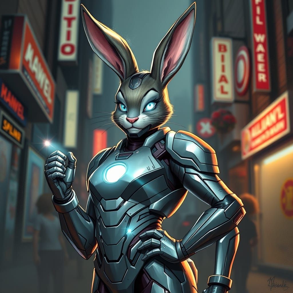 Cyberpunk Bunny in Iron Man Suit