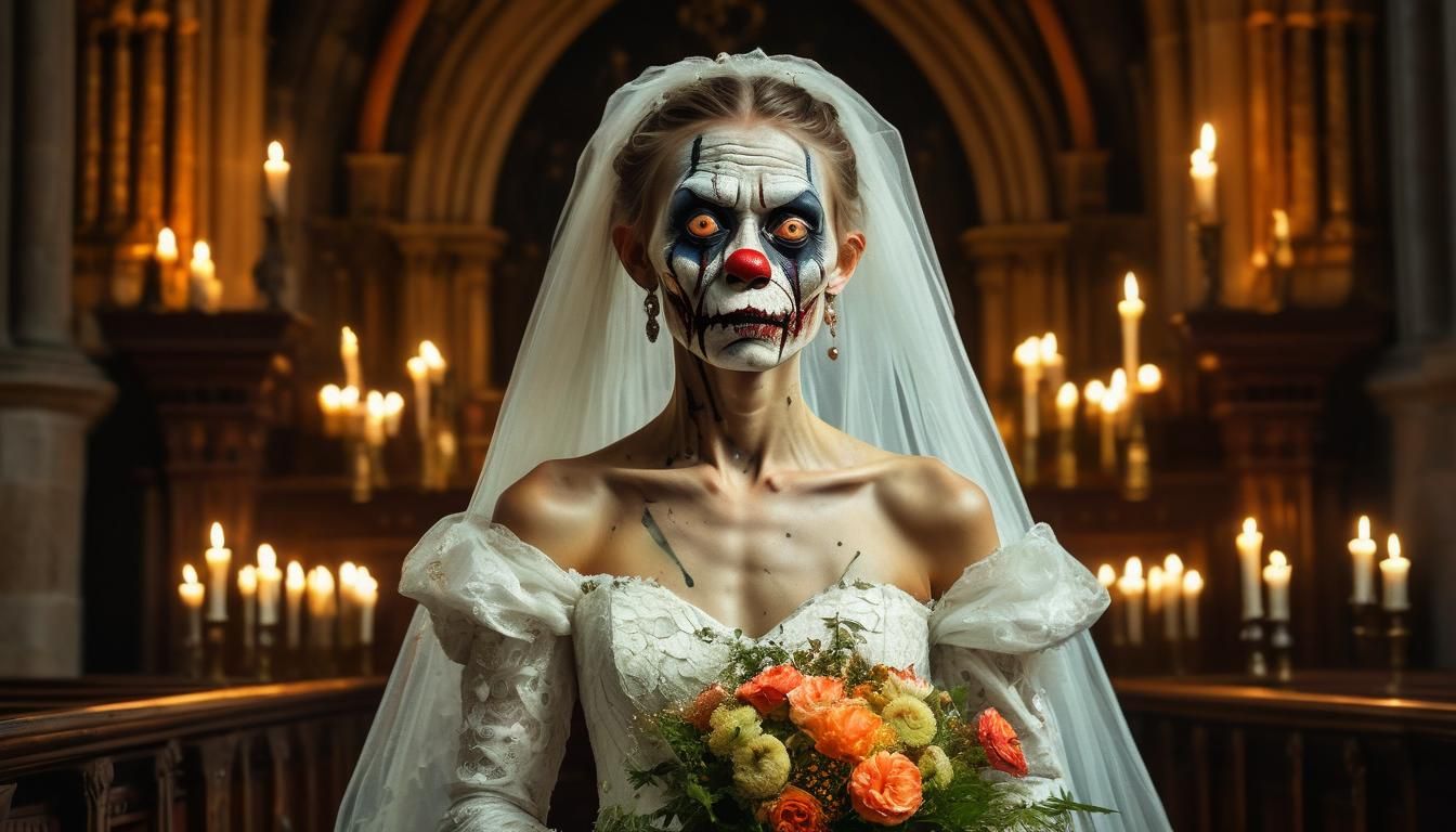 Gothic Surrealism: Zombie Monkey Bride in Church