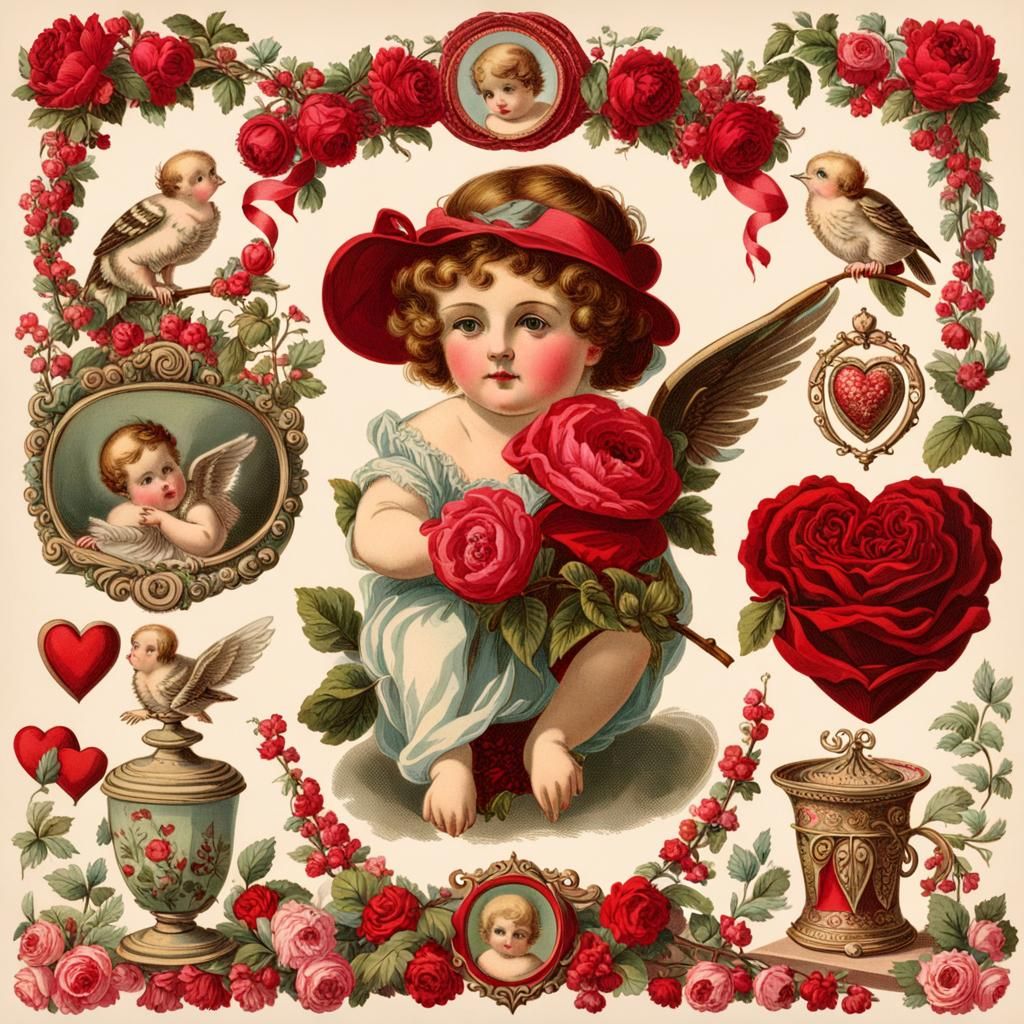 Victorian Valentine's Cherubs and Gothic Illustrations