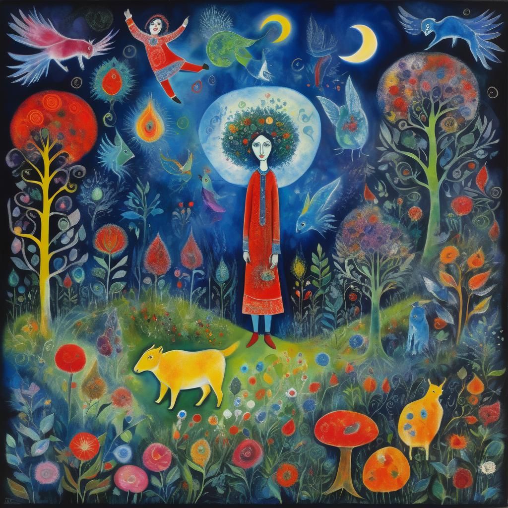 Magical Shaman in Glade: Gouache Style