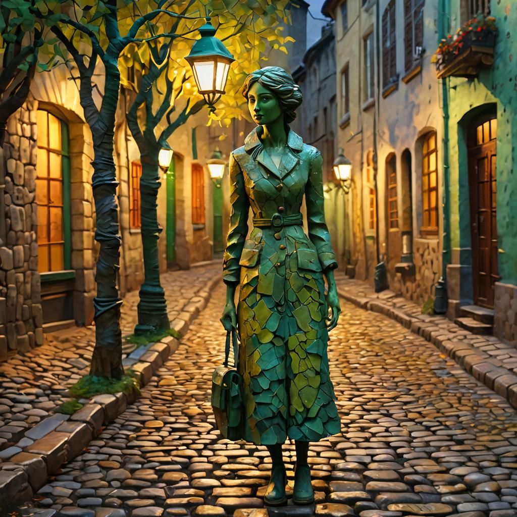 Cobblestone Woman: Fauvist Sculpture in Oil Painting Style