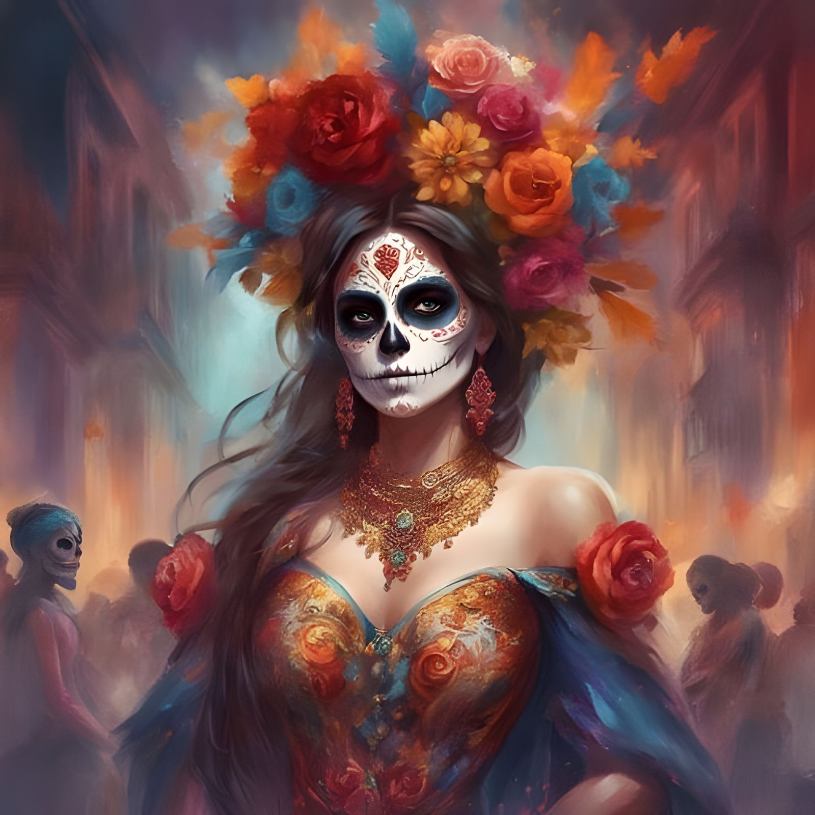 Vibrant Día de los Muertos Parade Painting
