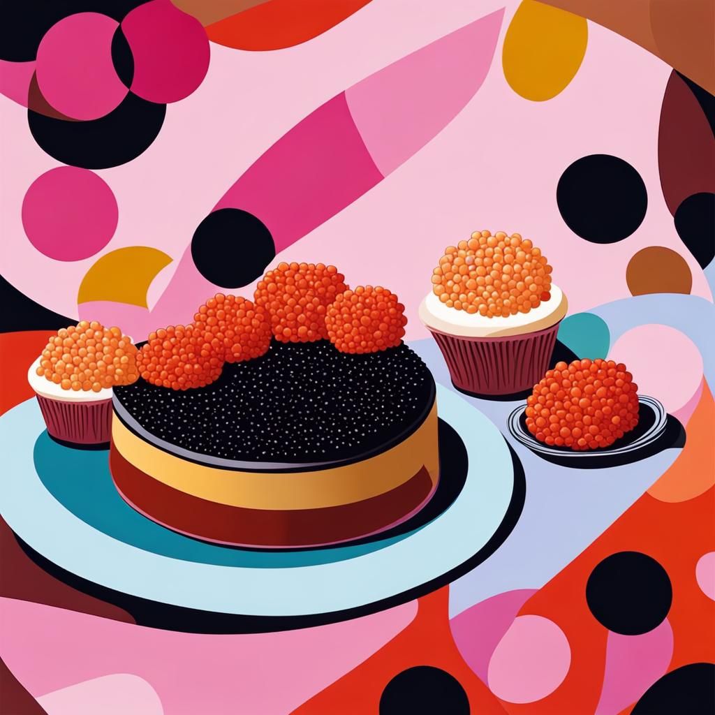 Abstract Caviar and Cakes Still Life