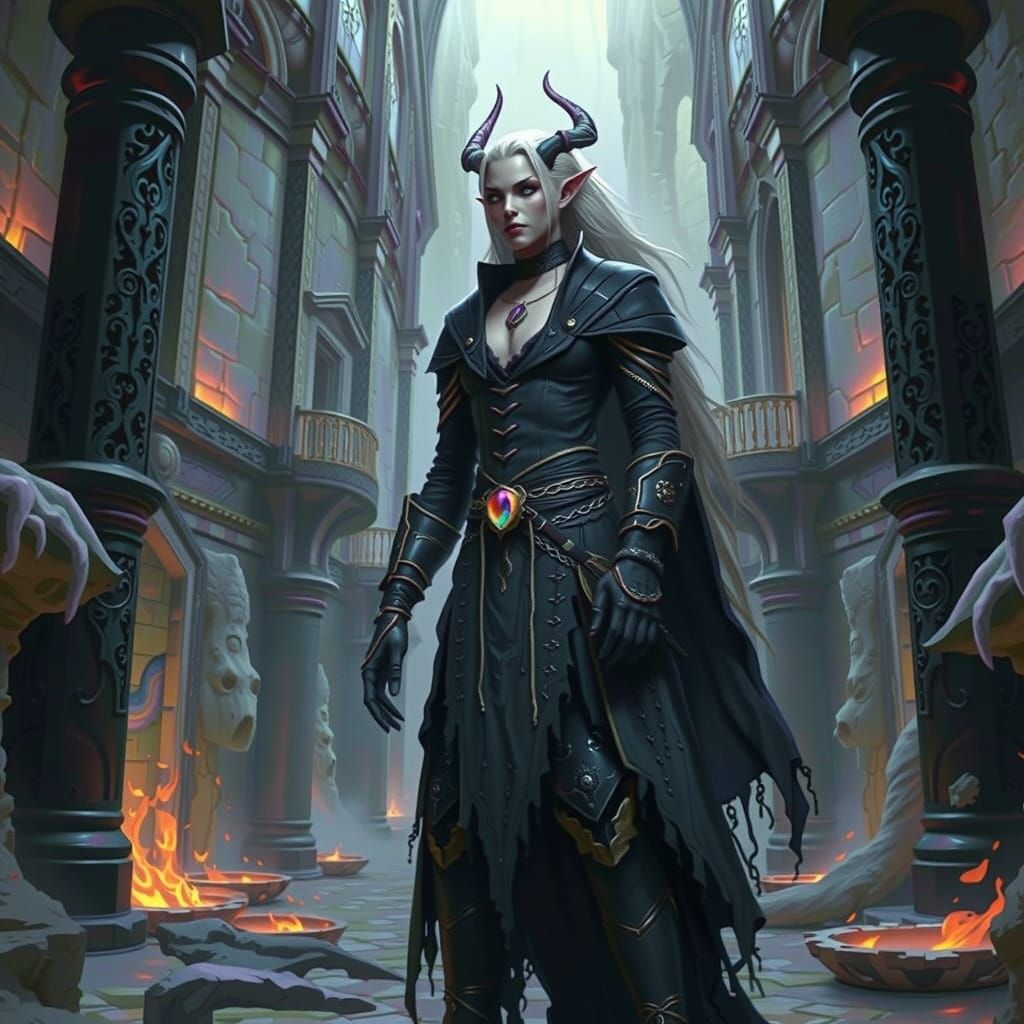 Drow Warrior in Bioluminescent Cavern, Ethereal Fantasy Art