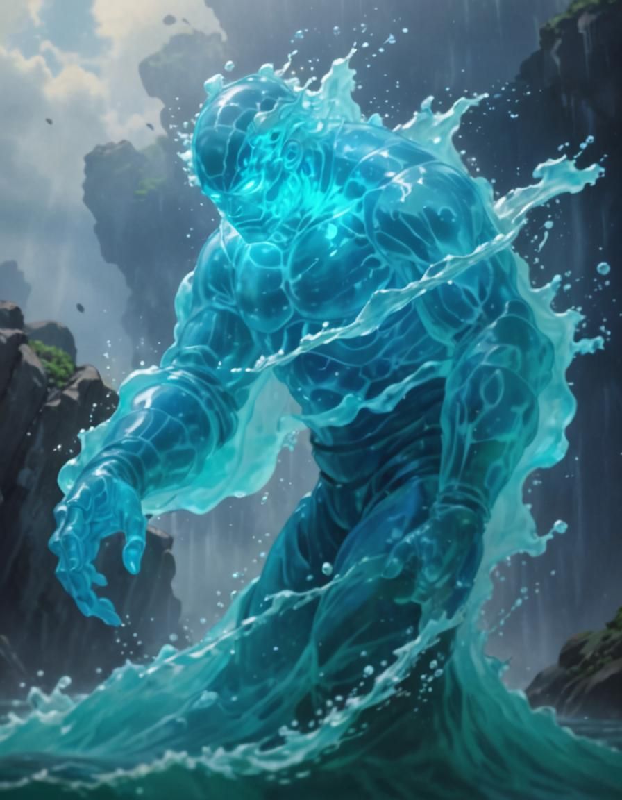 Water Golem in Anime Style with Flowing Lines
