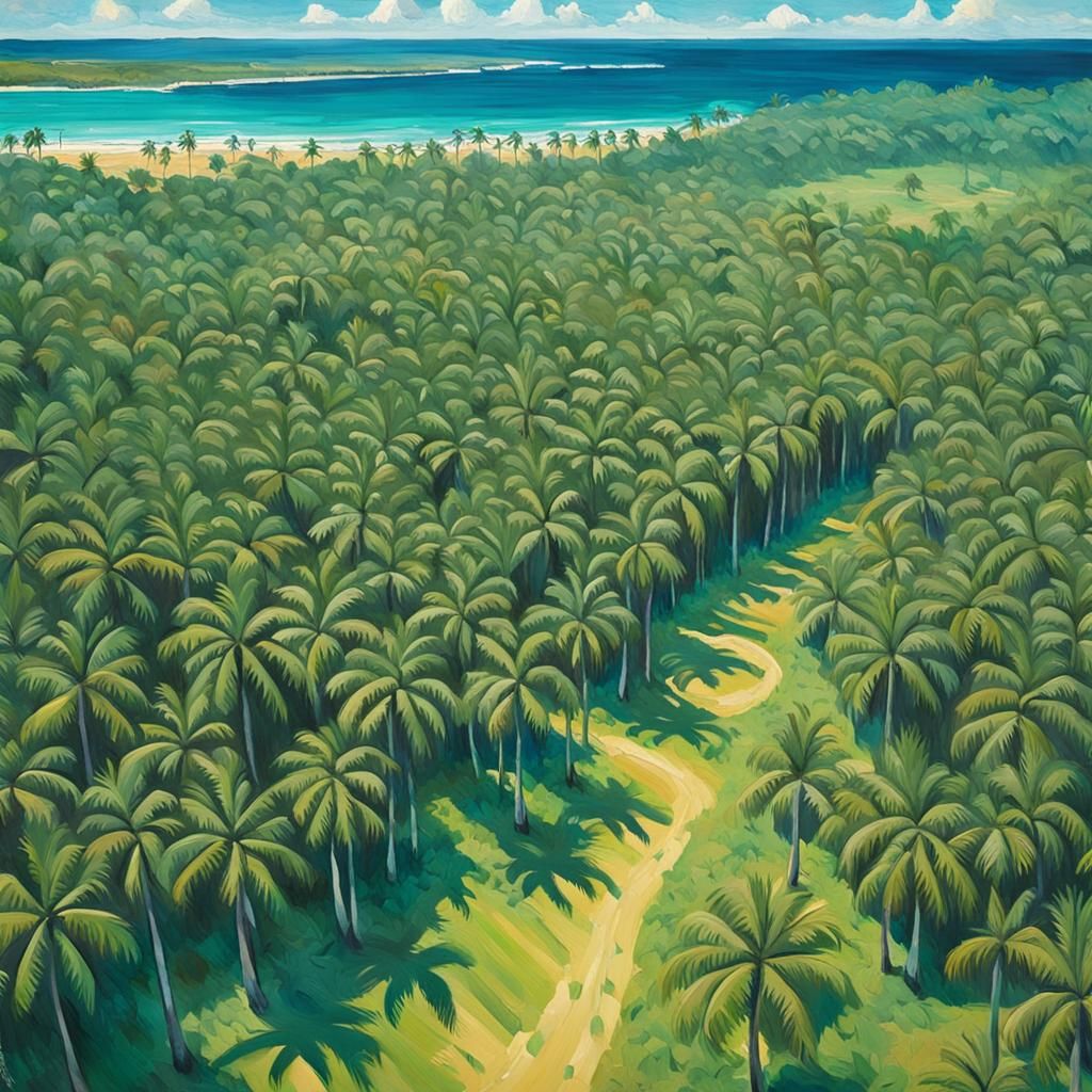 Lush Palm Field in the Philippines, Impressionist Gouache