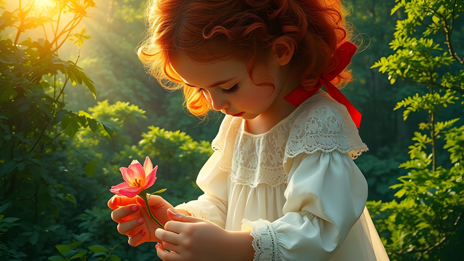 Giant Girl Picking Flower: Detailed Matte Painting