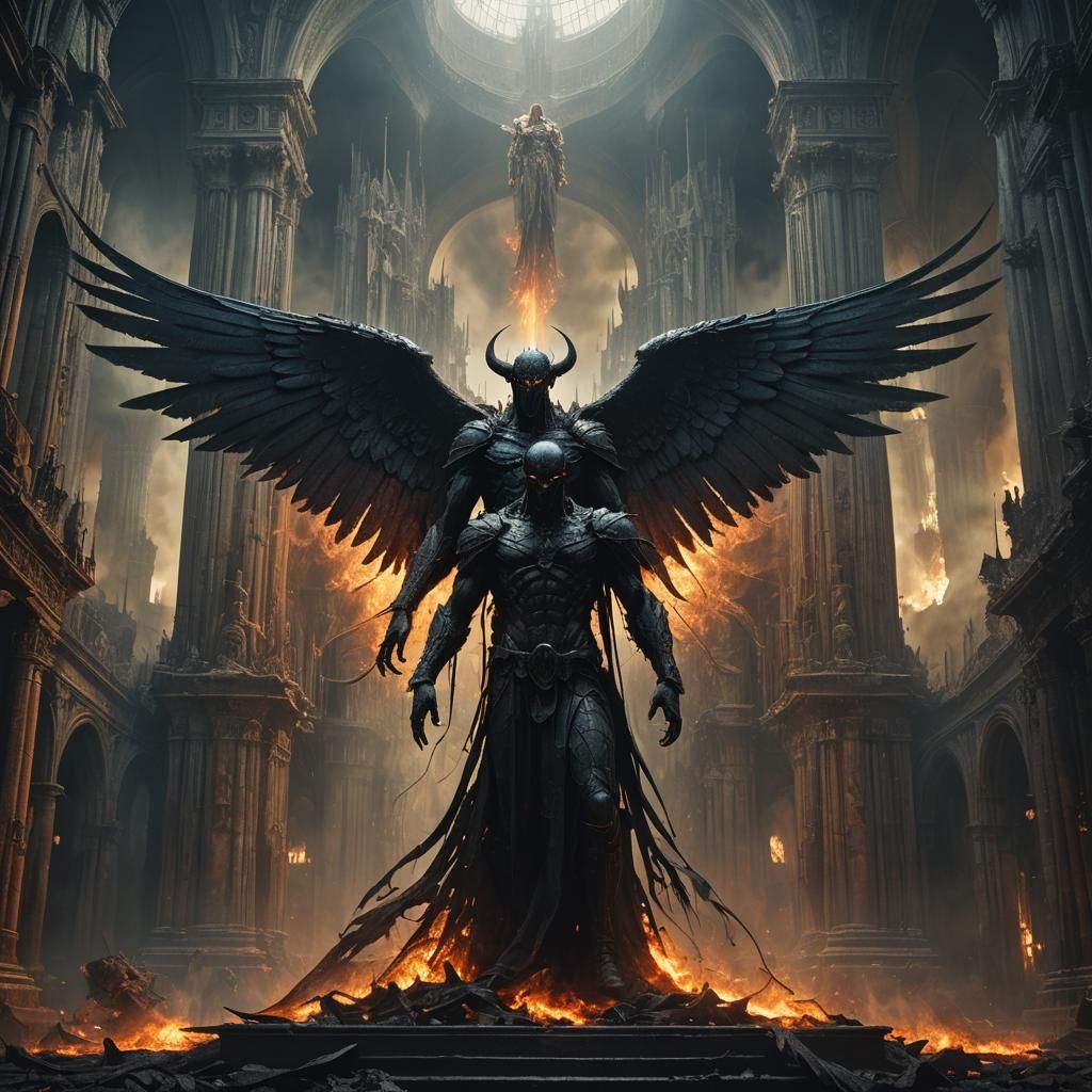 Angel and Devil in Dark Surreal Cathedral