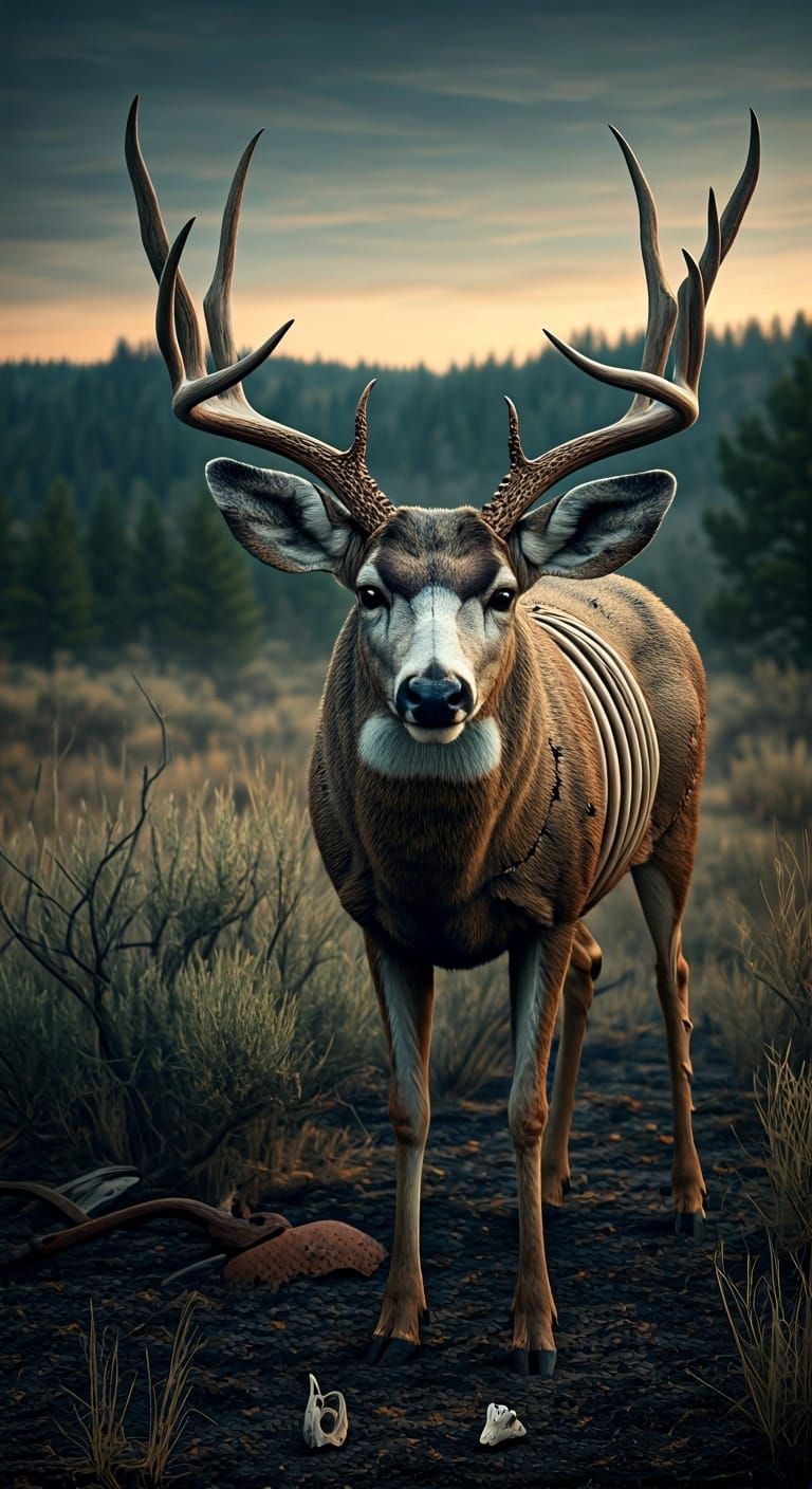 Mystical Wyoming Buck Effigy in Folk Horror Style
