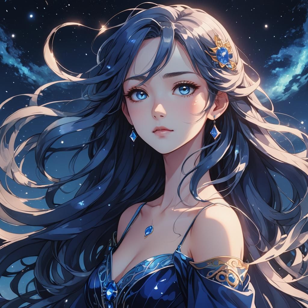 Sapphire Portrait in Anime Manga Style