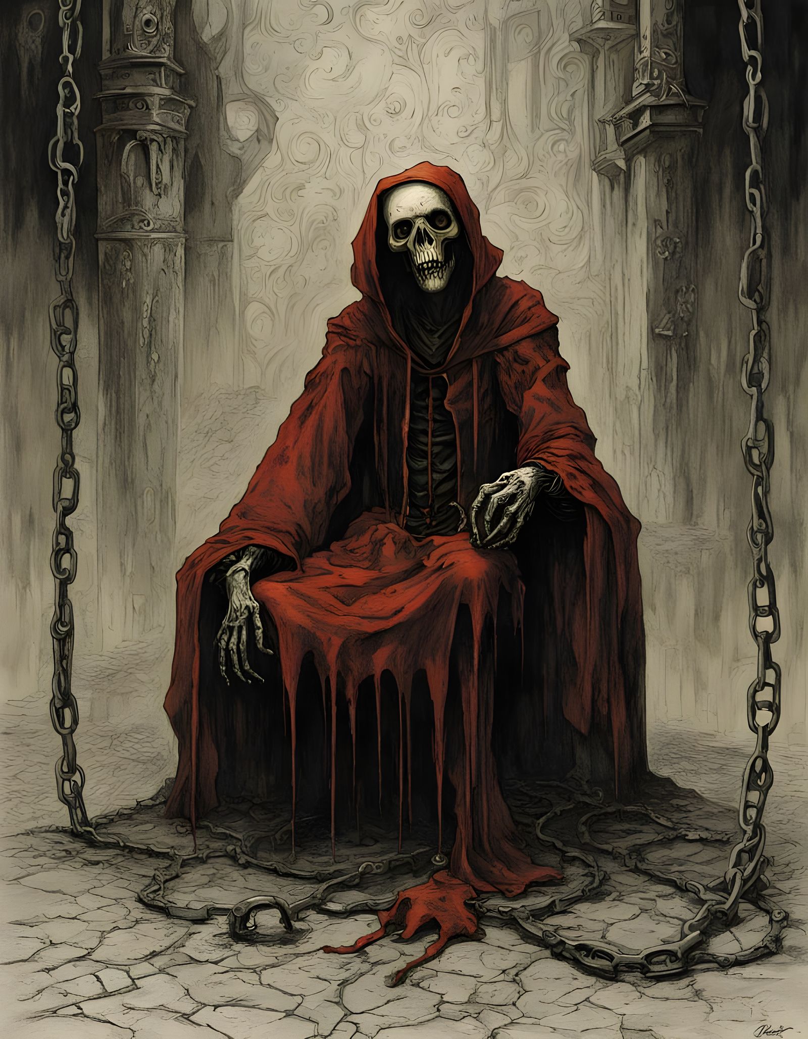 Grotesque Jester Marionette in Biomechanical Horror Style