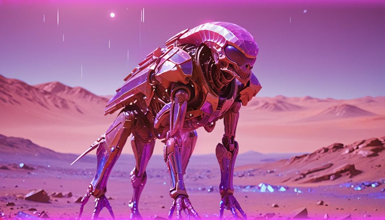 Crystalline Alien on Mars in Neon Noir Style