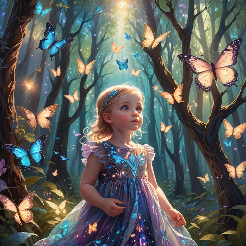 Baby Girl and Butterfly: Fantasy Art Nouveau