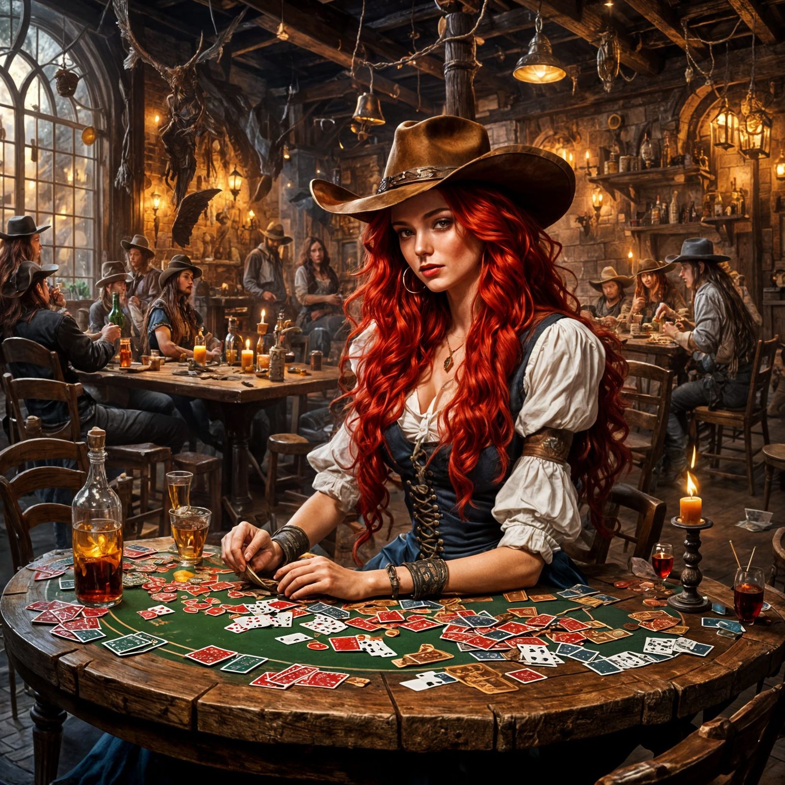 Fairy Plays Poker in Medieval Tavern