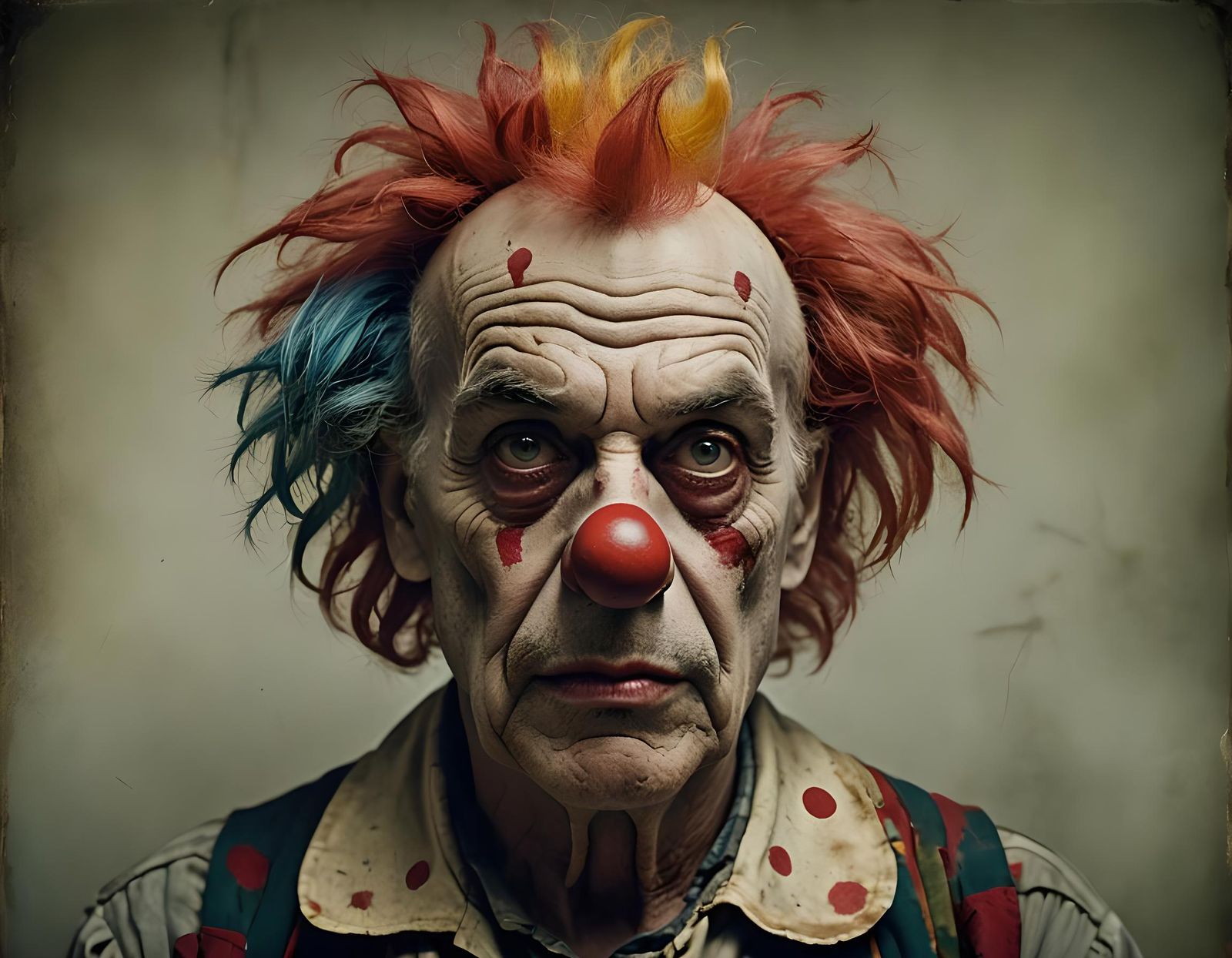 Melancholic Clown Portrait in Black and White