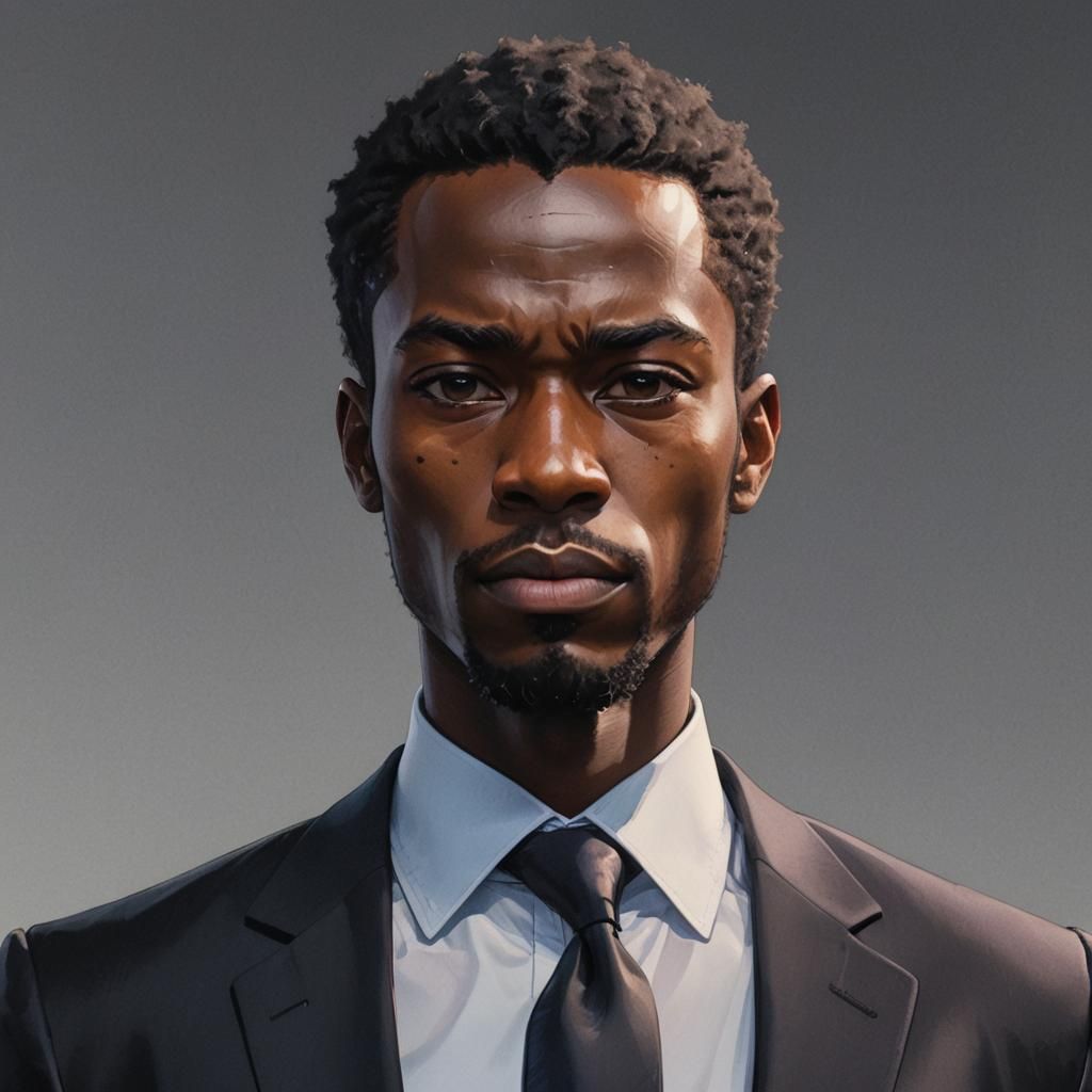 Anime Portrait of Confident African Man in Suit