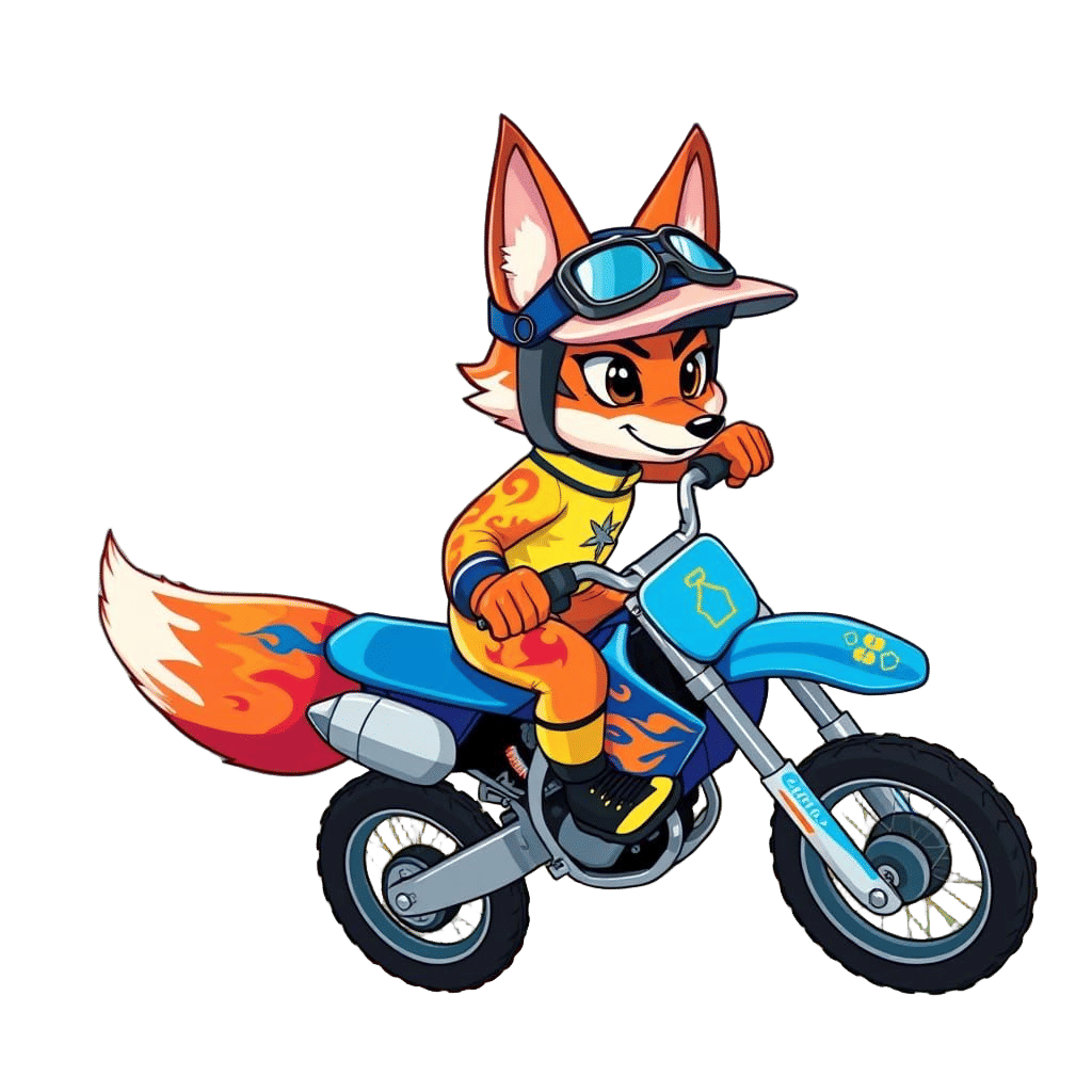 Vibrant Kawaii Cartoon Fox Soars Through the Air on a Blue D...