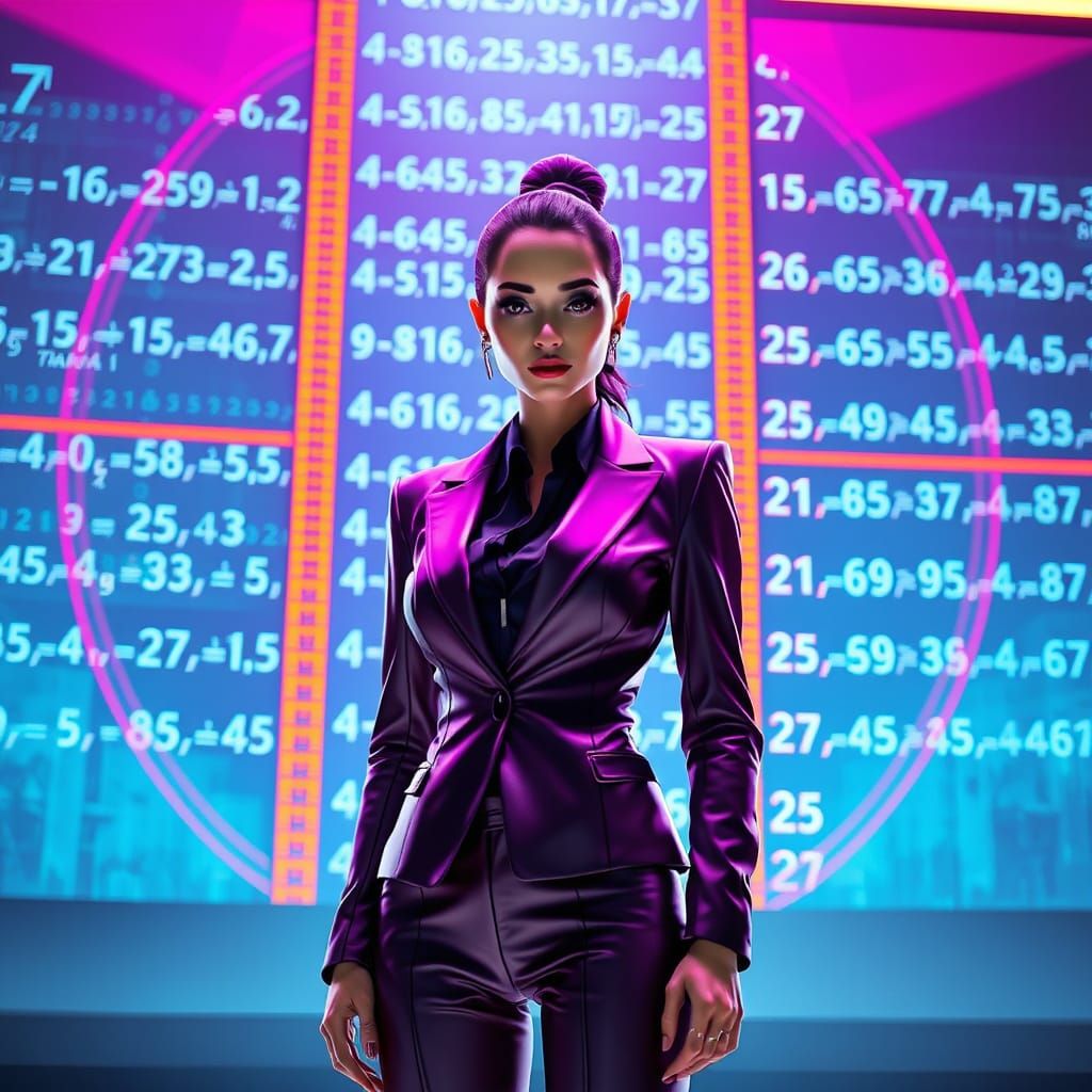 Futuristic Woman in Cyberpunk Arithmetic Network