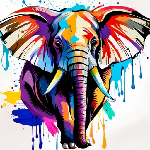 Rainbow Elephant Artist with Paintbrush