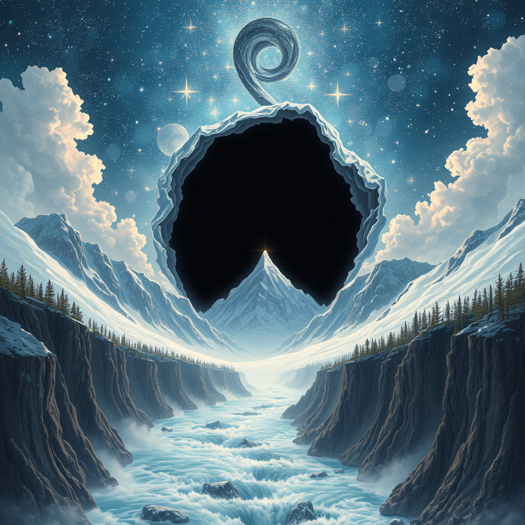 Black Hole Dominates Sky Over Mountain Landscape