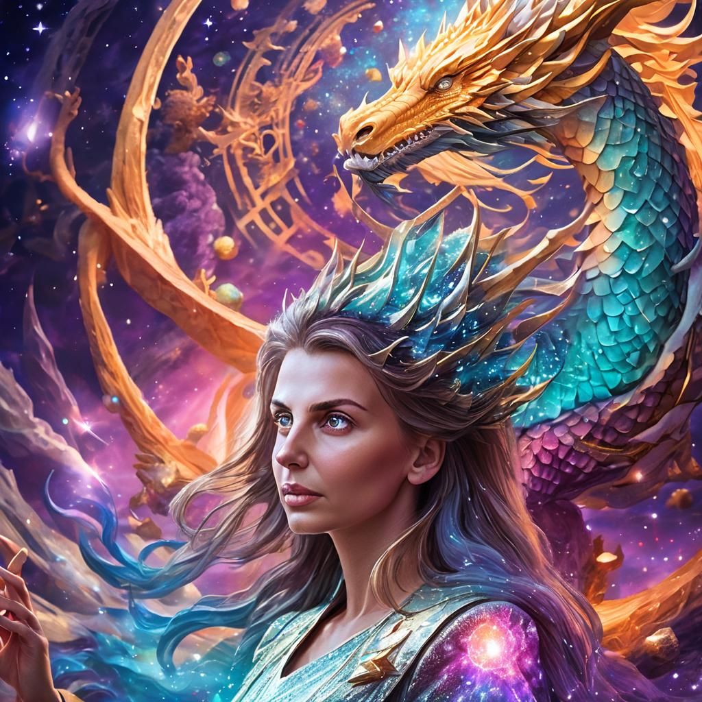 Cosmic Queen and Celestial Dragon Fantasy Portrait