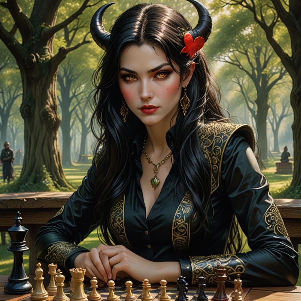Sassy Demon in a Sunny Park: Dark Fantasy Art