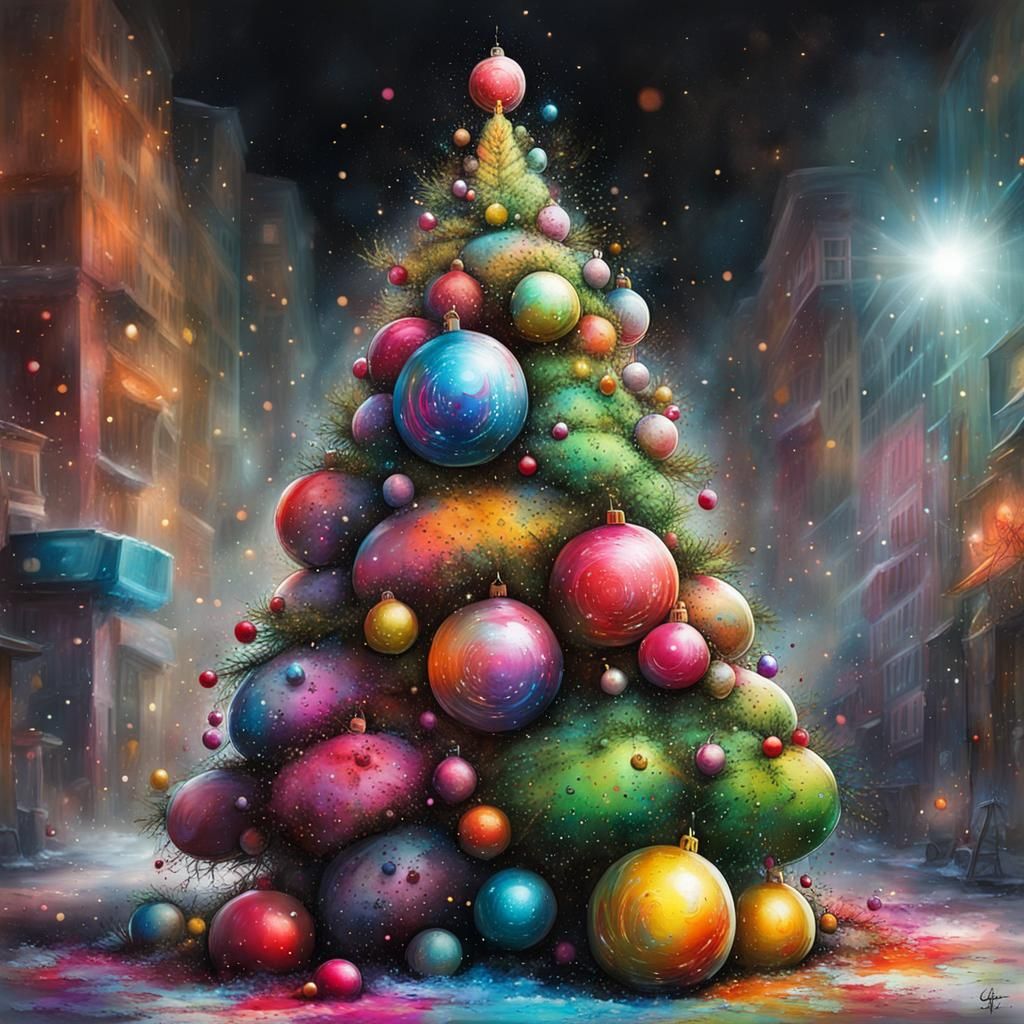 Cosmic Christmas Tree in Graffiti Art Style