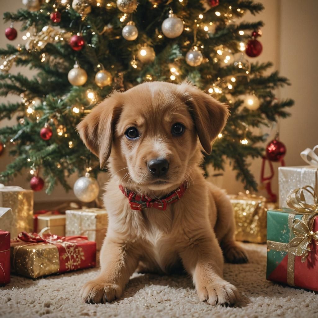 Cute Puppy's Christmas Day: A Cinematic Film Still
