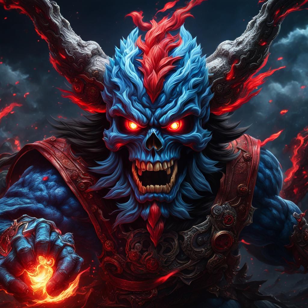 Blue Skull with Red Eyes Battles Goku