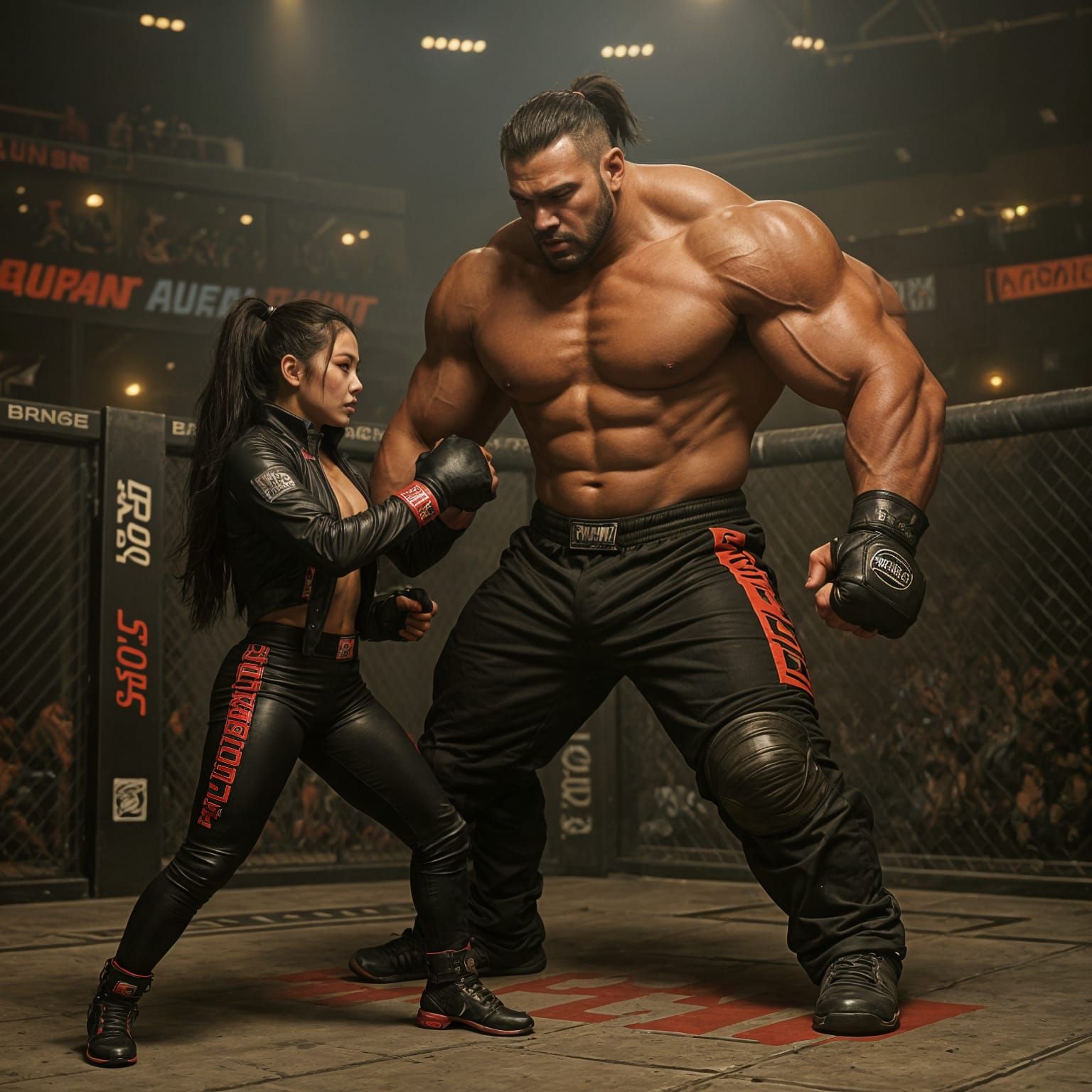 Asian Muay Thai Fighter Punches Man in MMA Cage