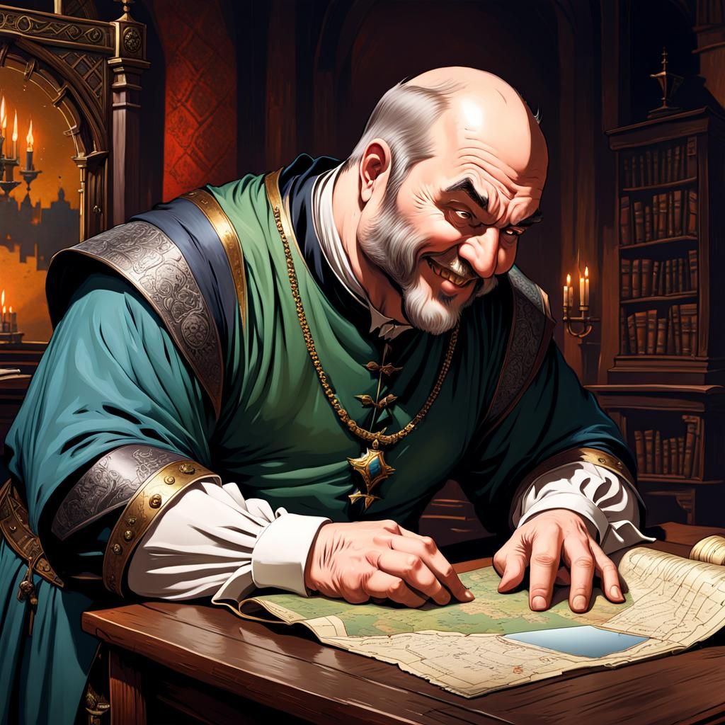 Medieval Man with Map in Baroque Style