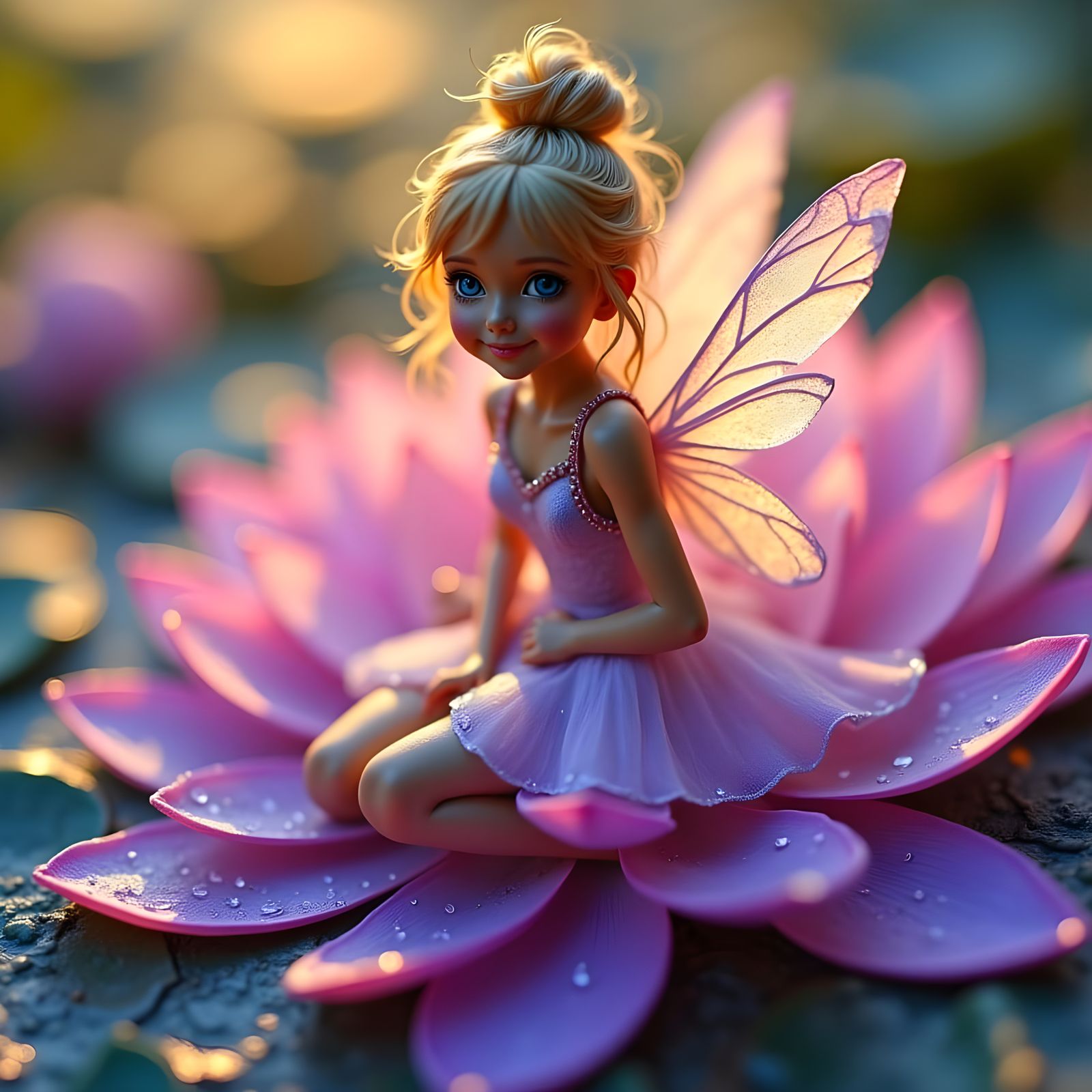 Sapphire-Eyed Fairy on Lotus Petal