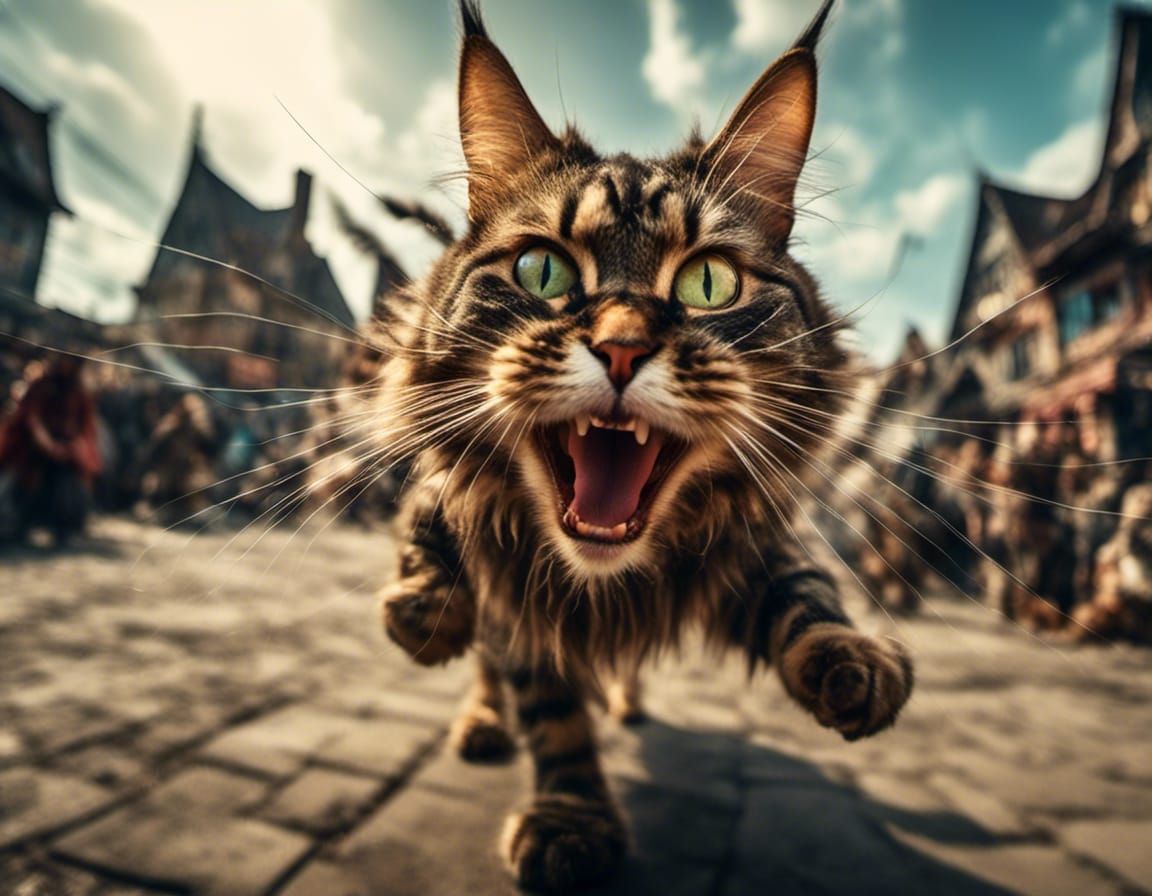 Furious Barbarian Maine Coon Cat in Action