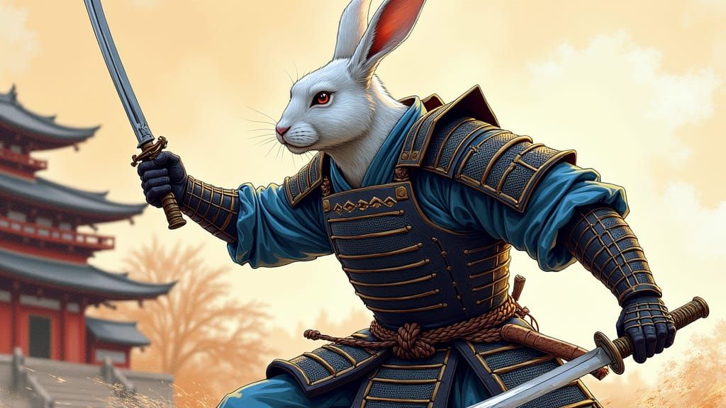 Samurai Rabbit With Katana In Comic Art Style