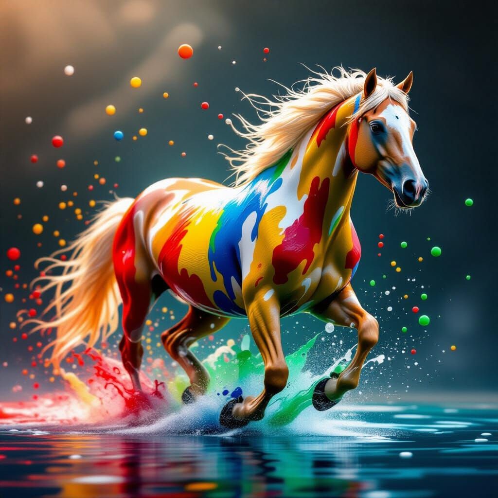 Palomino Horse Formed from Vibrant Paint Splatters