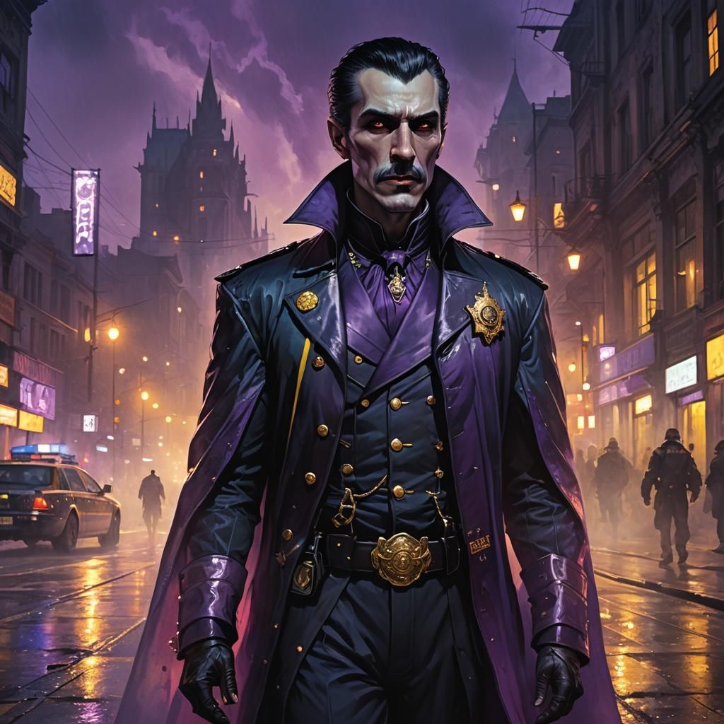 Dracula in Police Uniform: Dark Fantasy Concept Art