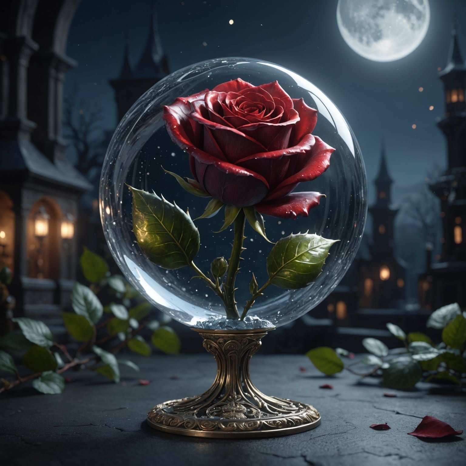 Glass Rose Shining in Moonlight: Fantasy Concept Art