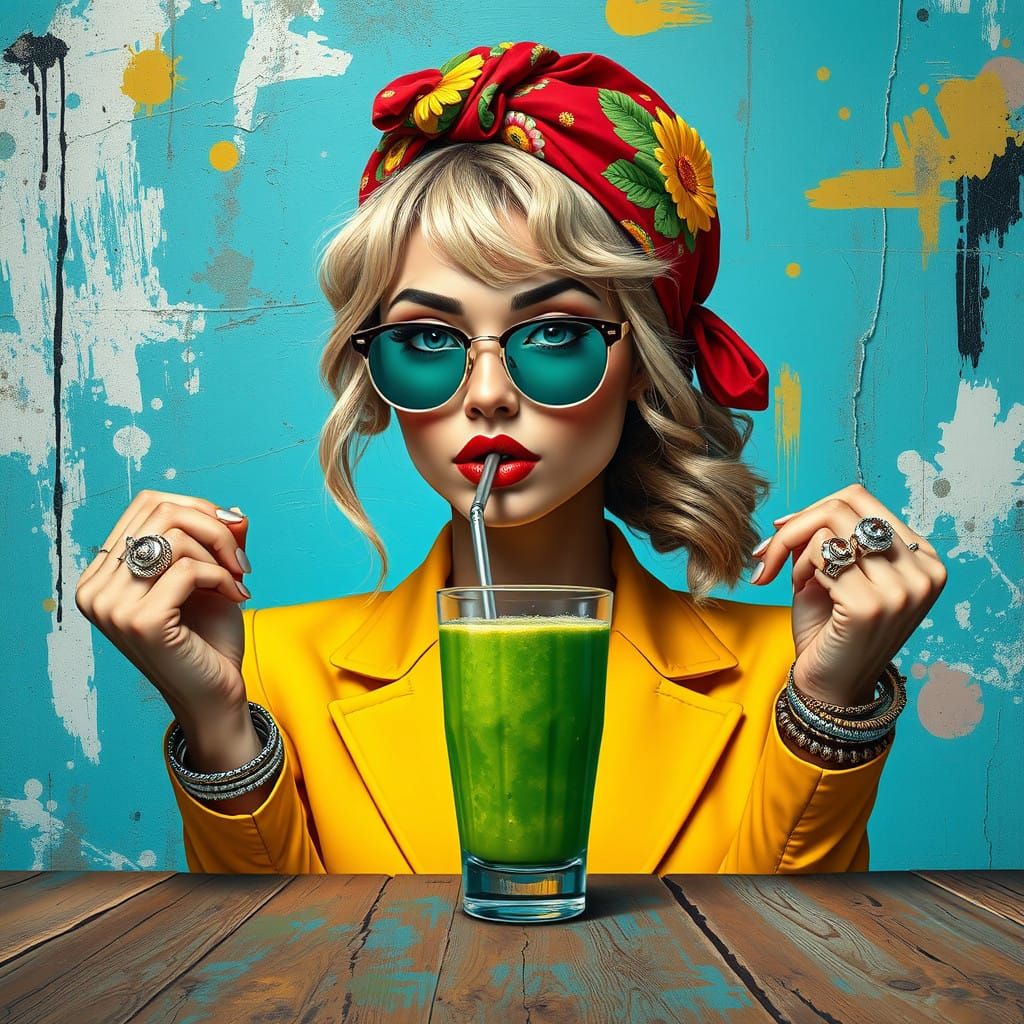 Digital Art Portrait in Vibrant Colors with Bohemian Aesthet...