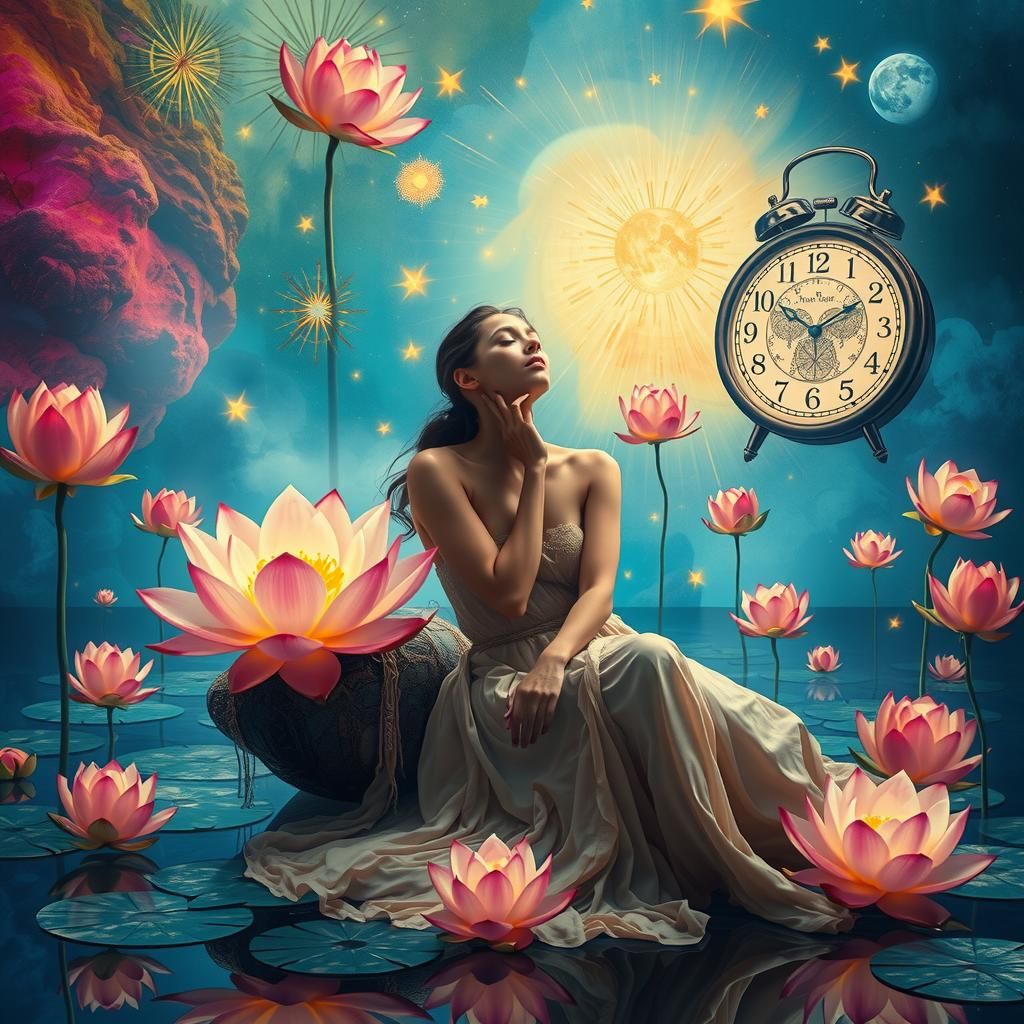 Kaleidoscopic Dreamscape: Woman in Surrealist Lunar Odyssey