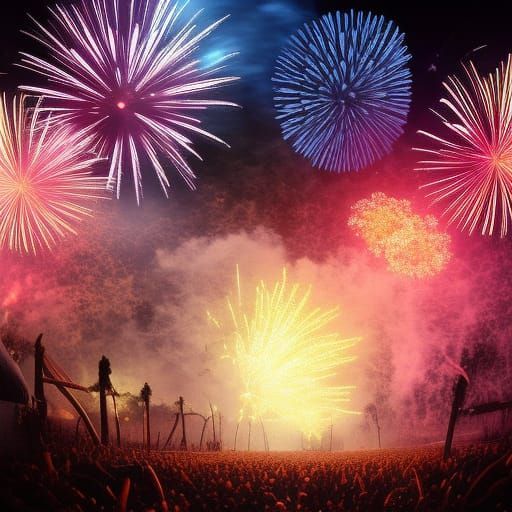 Glowing Fireworks Herald Spring: Digital Matte Painting
