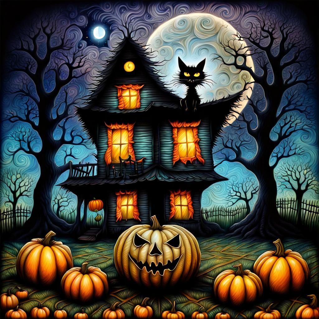 Zentangle Cat Scarecrow in Psychedelic Art Style